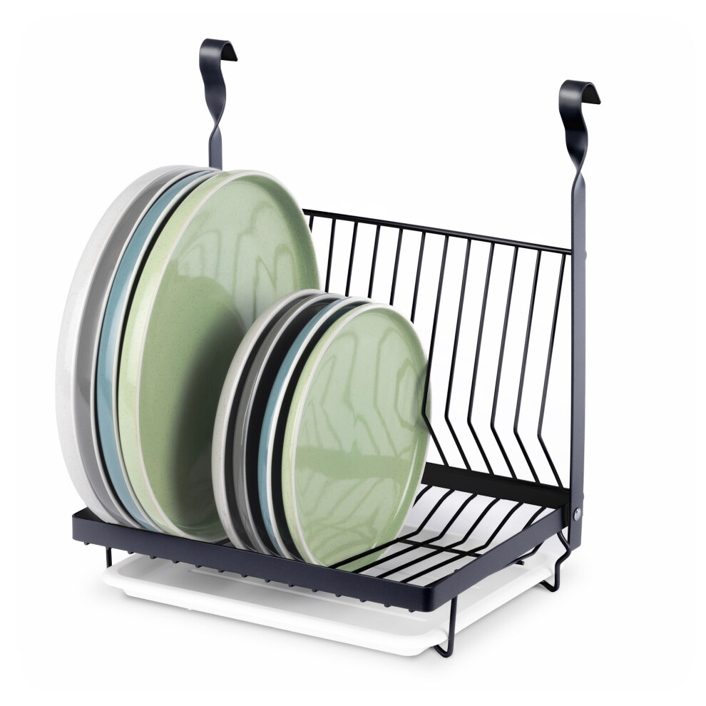 (DISH RACK - BLACK) LIVIVO Kitchen Saucepan Lid Hooks Tool Utensils Holder Hanging Rail Rack Wall Mounted
