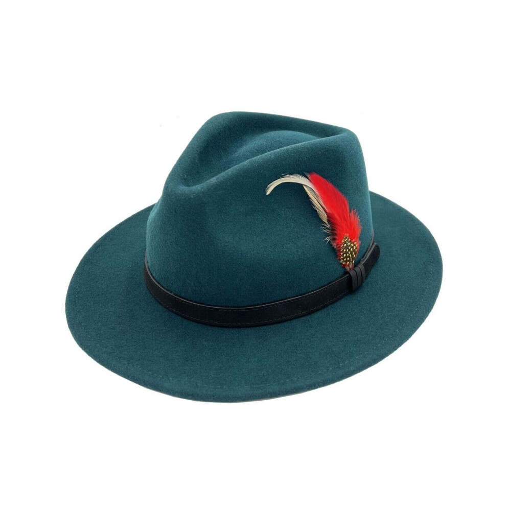 (Teal, Medium (58 cms)) Unisex Fedora Hat Adjustable Band 100% Wool