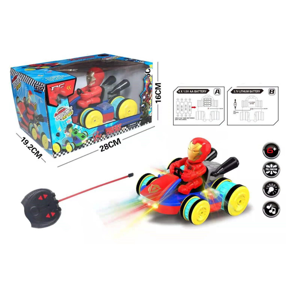 Mdsrjone (Iron Man) Remote Control Car With Music Lights Children Xmas Gifts