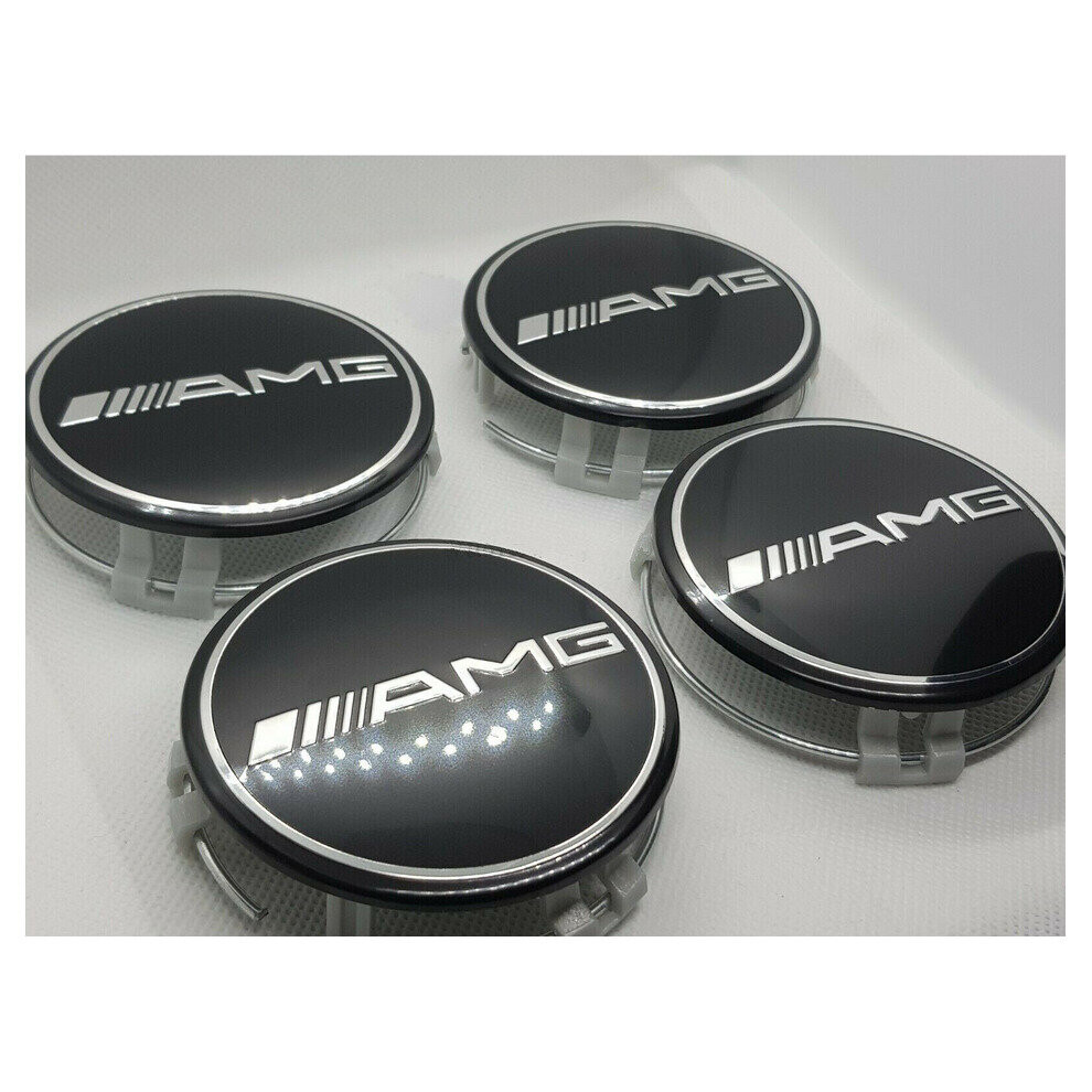 4pcs Mercedes-Benz 75mm Wheel Center Hub Cap Emblem AMG-Black-Expoxy