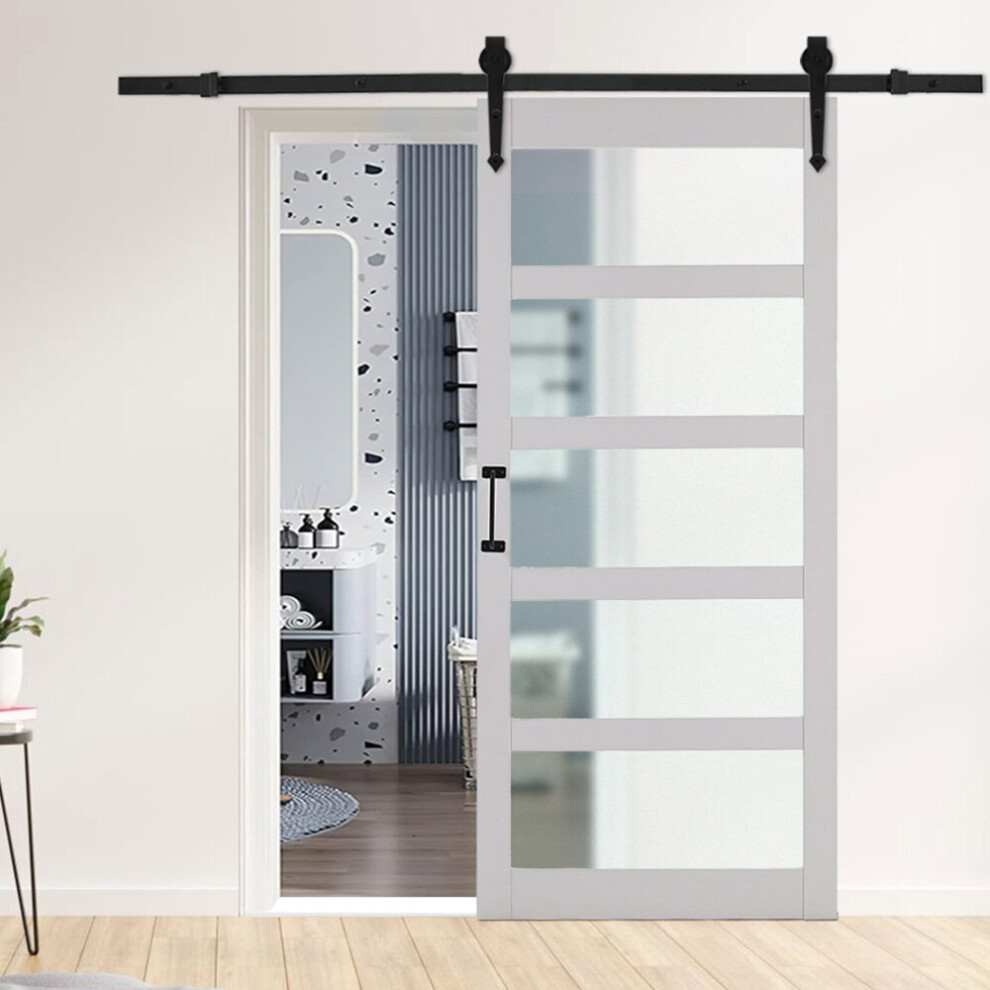 (Ivory) 3FT Wood &Glass Barn Door Kitchen Bedroom Door for Sliding Barn Door