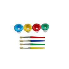 4pcs No Spill Paint Cups With Color Lids And 4 Pcs Painting Brushes