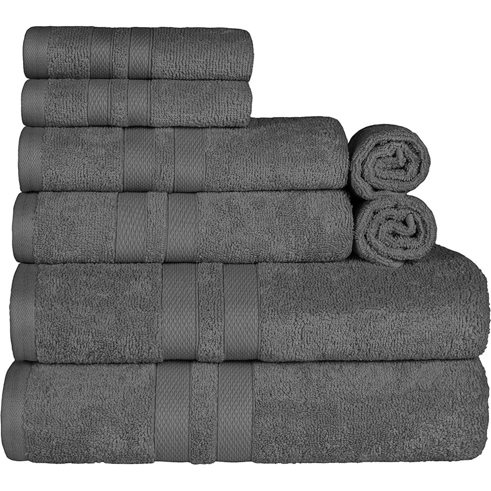 (Charcoal Grey) 8 Pcs Towel Bale Set Pure Egyptian CottonFace Hand Bath Towel Set Multipurpose Quick Dry Towels 500 GSM