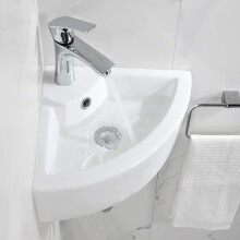 Cloakroom Hand Wash Basin Sink Compact Ceramic White Wall Hung Triangular