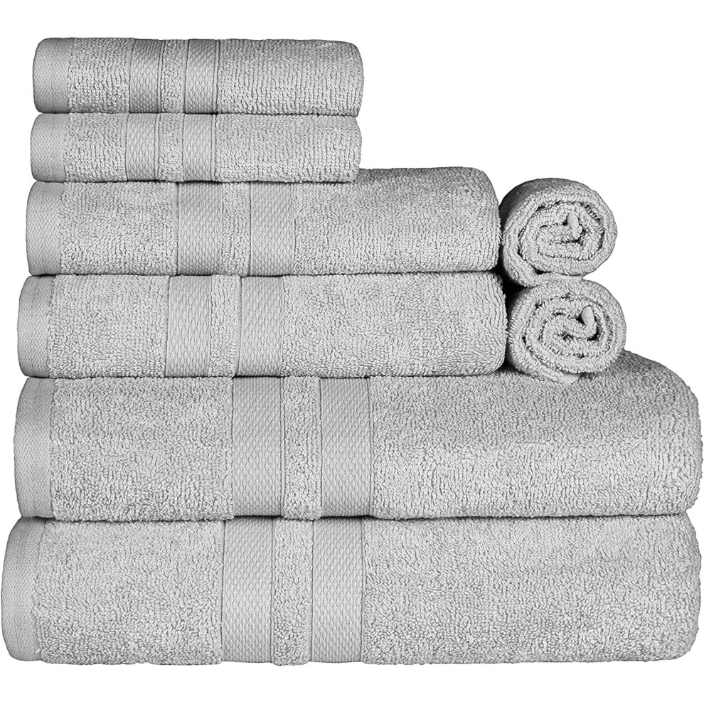 (Silver) 8 Pcs Towel Bale Set Pure Egyptian CottonFace Hand Bath Towel Set Multipurpose Quick Dry Towels 500 GSM