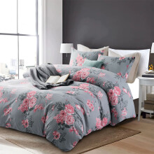 (Grey Bouquet, Double) Luxury Duvet Cover Set Reversible Duvet Quilt Cover Bedding Set Single Double King Size