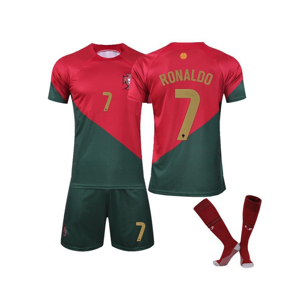 (RONALDO 7/red, Kids 26(140-150CM)) 22-23 Portugal Home and Away World Cup Soccer JerseyWith Socks 