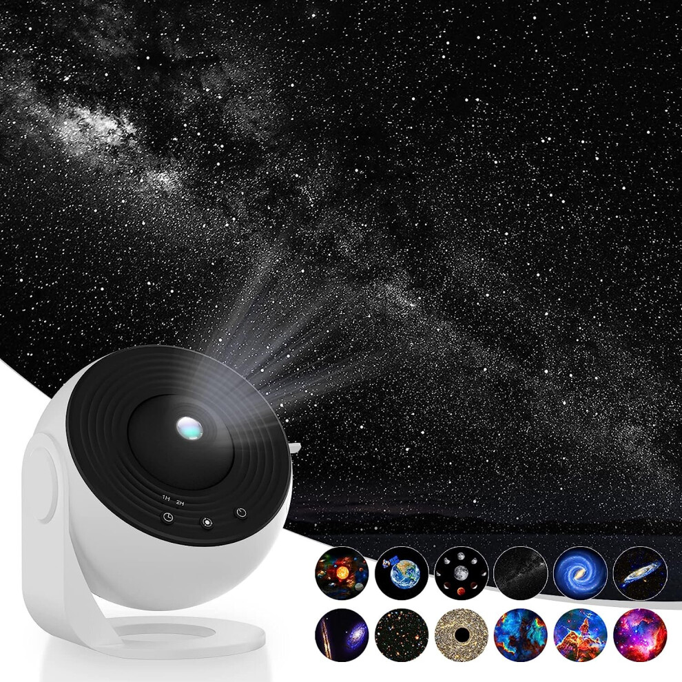 Star Projector, Planetarium Projector for Bedroom Ultra Clear Galaxy Night Light with Replaceable 12 Galaxy Discs 360 Degree Rotation Real Sky Light