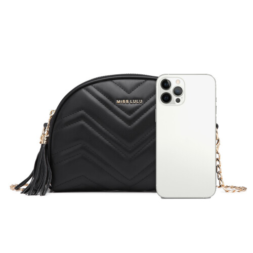Miss Lulu (Black) MISS LULU Trendy Tassel Crossbody Bag 1