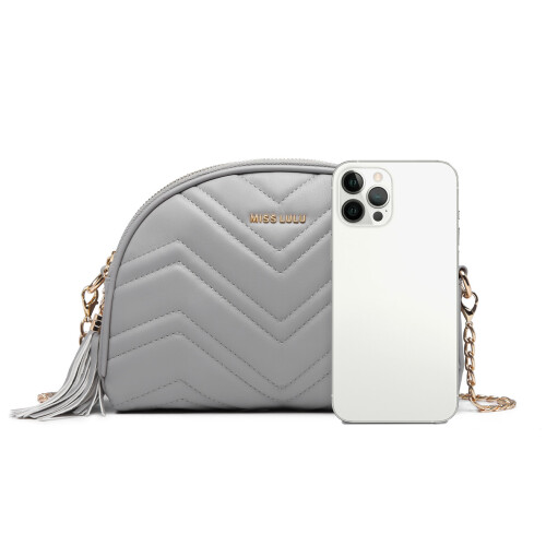 Miss Lulu (Grey) MISS LULU Trendy Tassel Crossbody Bag 1
