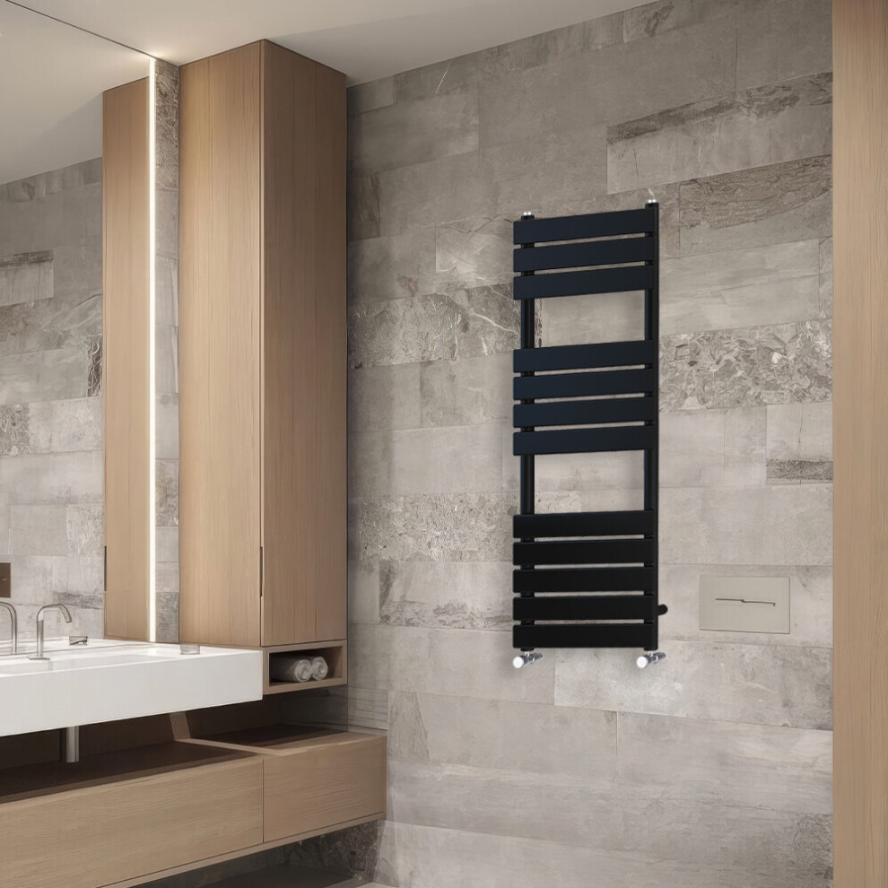 (1200x450mm) NRG Flat Panel Heated Towel Rail Bathroom Rad Radiator Black