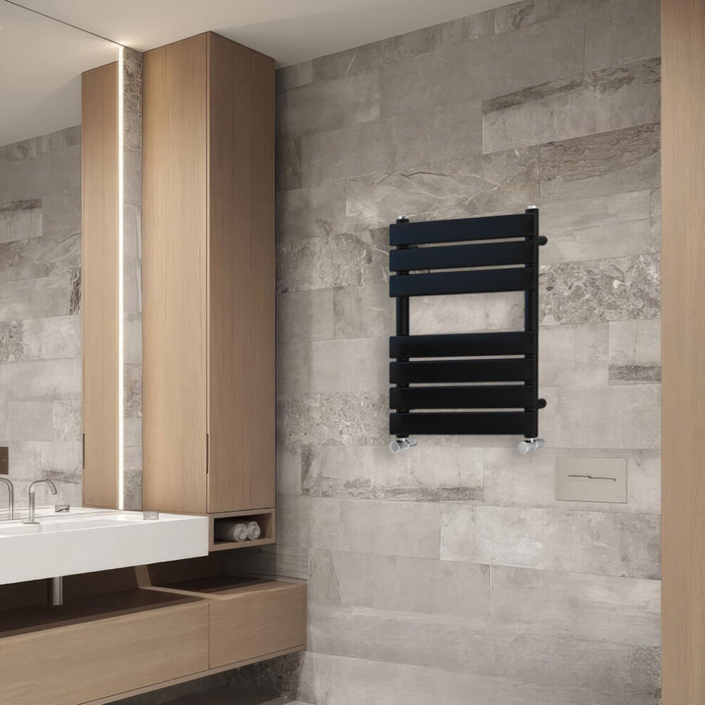 Nrg (650X500mm) Flat Panel Heated Towel Rail Bathroom Rad Radiator Black