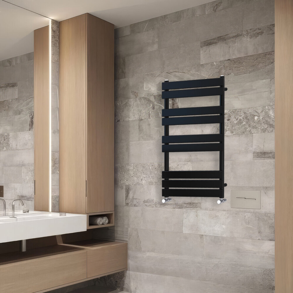 Nrg (1000X600mm) Flat Panel Heated Towel Rail Bathroom Rad Radiator Black