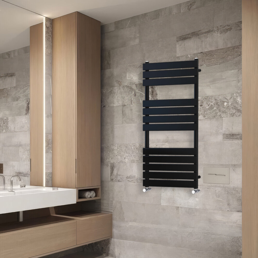 Nrg (1200X600mm) Flat Panel Heated Towel Rail Bathroom Rad Radiator Black