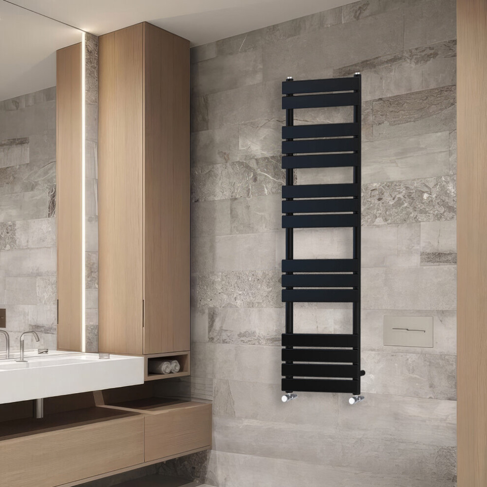 (1600x450mm) NRG Flat Panel Heated Towel Rail Bathroom Rad Radiator Black