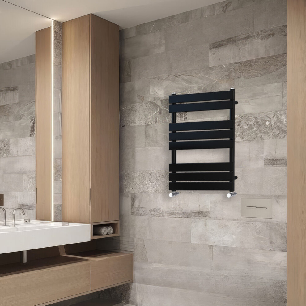 Nrg (800X600mm) Flat Panel Heated Towel Rail Bathroom Rad Radiator Black
