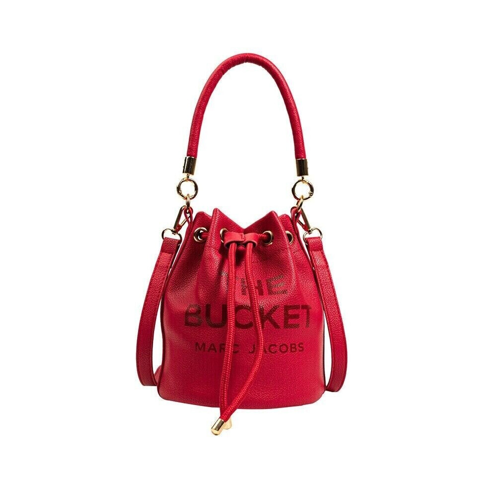 (Red) Women Bucket Handbag Leather Drawstring Crossbody Bag 