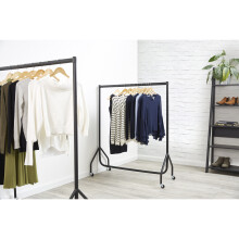 6ft Black Garment Clothes Rail Heavy-Duty Metal Mobile with Wheels