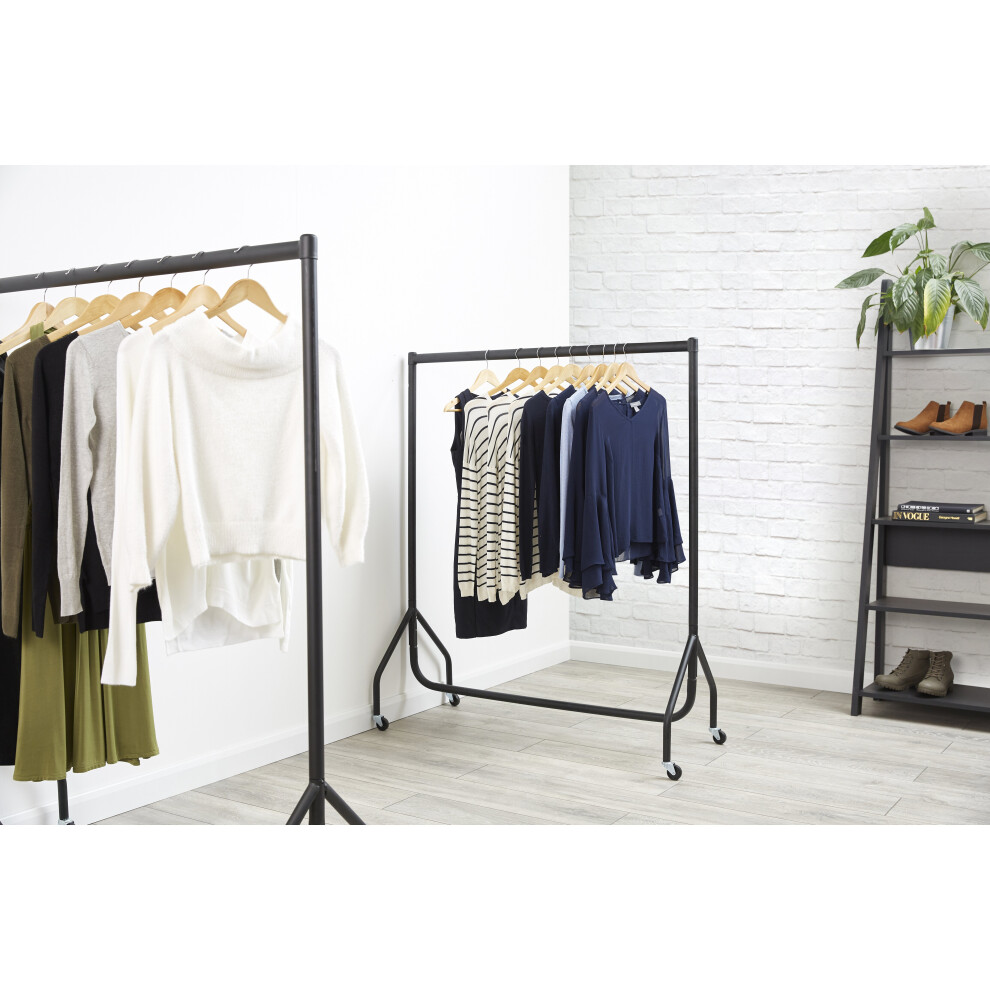 6ft Black Garment Clothes Rail Heavy-Duty Metal Mobile with Wheels