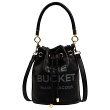 (Black) Women Bucket Handbag Leather Drawstring Crossbody Bag