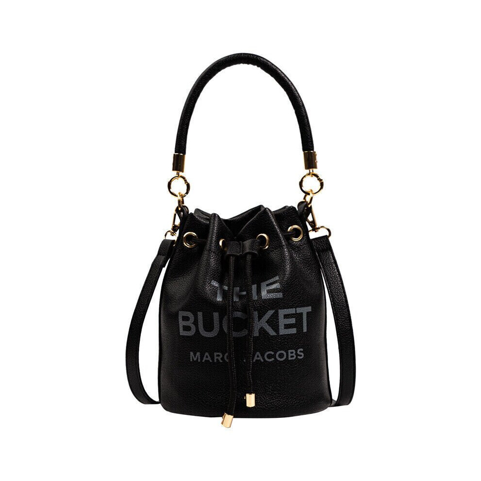 (Black) Women Bucket Handbag Leather Drawstring Crossbody Bag
