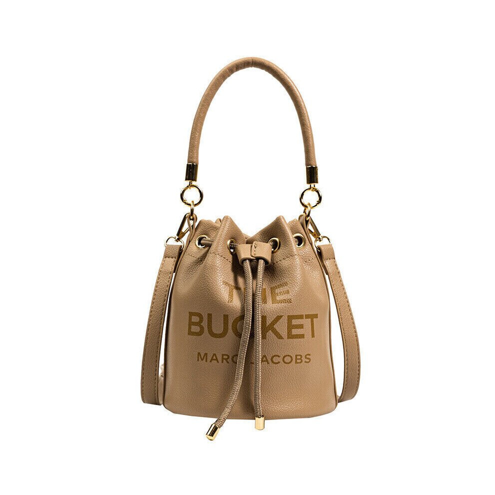 (Khaki) Women Bucket Handbag Leather Drawstring Crossbody Bag 