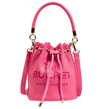 (Rose Red) Women Bucket Handbag Leather Drawstring Crossbody Bag