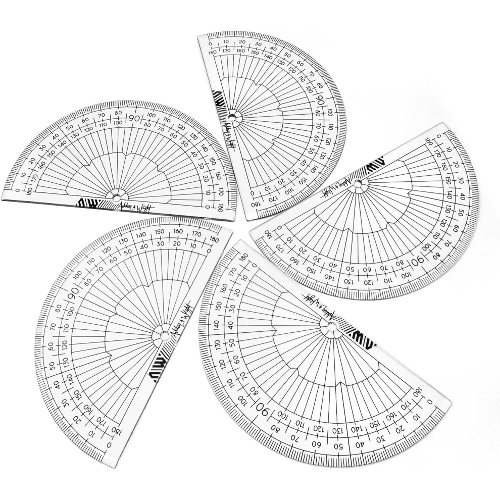 Ashton and Wright - 180 Degree Protractor - 10cm - Lightweight School Protractors - Pack of 5 (Clear)