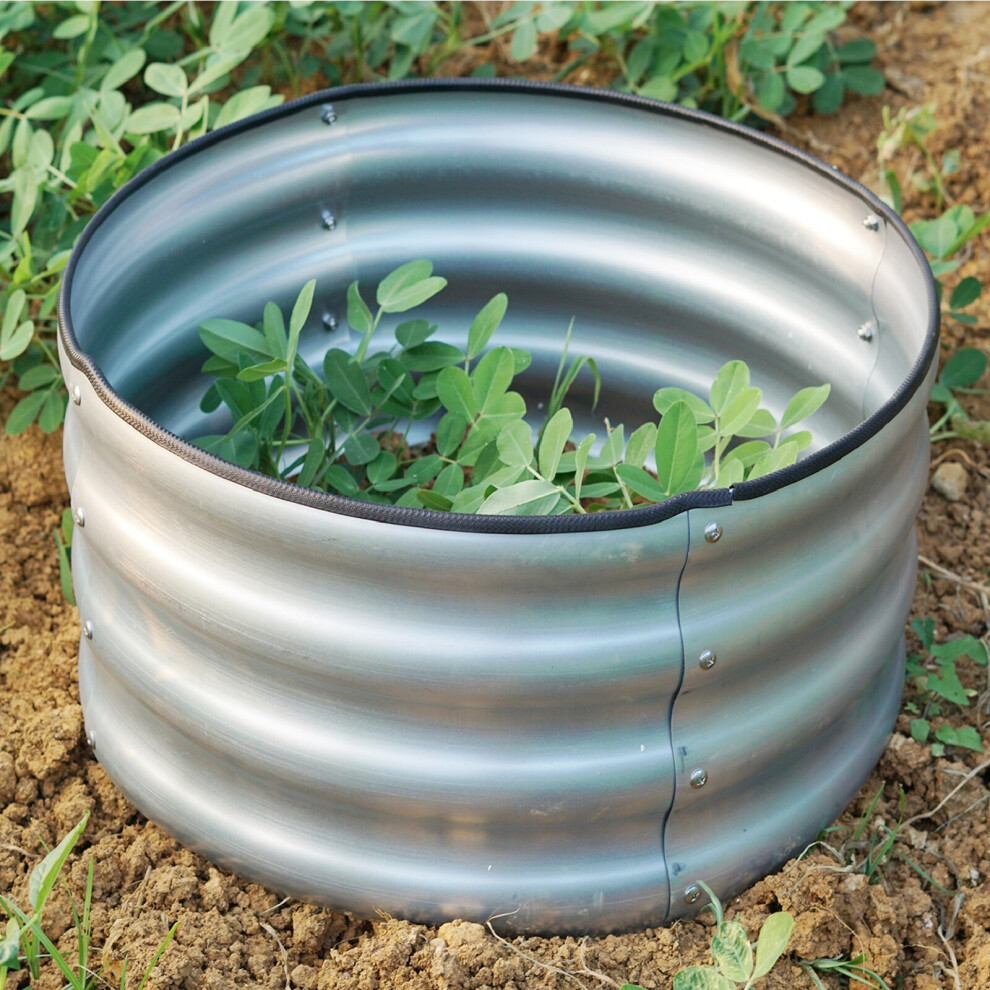(60cm x 30cm, Round Galvanised Steel) Garden Outdoor Raised Planter Pot Steel Trough