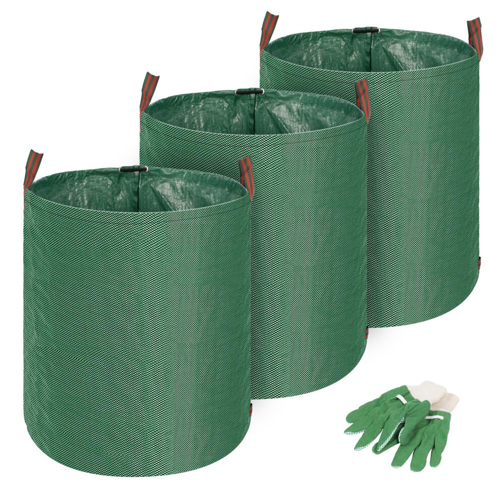 3 Pack 272L Heavy Duty Garden Waste Sack Bags with Gloves