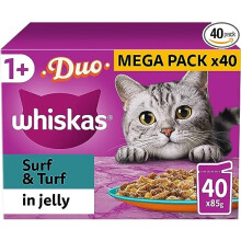 Whiskas Tasty Duo 1+ Surf and Turf in Jelly 40 x 85 g Pouches, Adult Cat Food