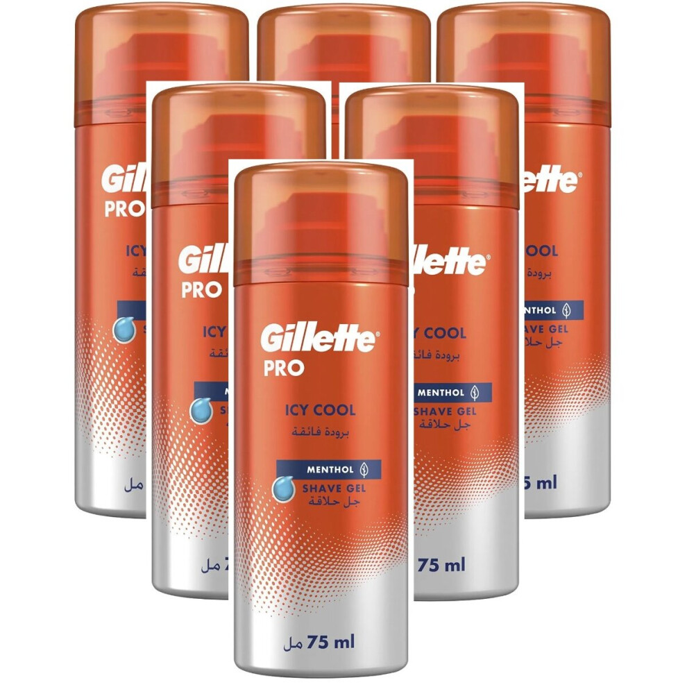 6 x 75ml  Gillette Pro Shave Gel â Icy Cool Menthol