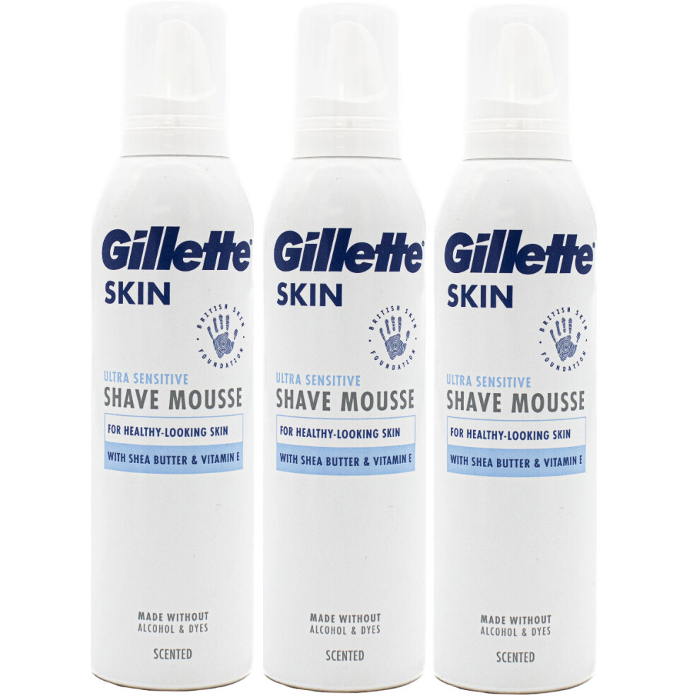 3 x 240ml Gillette Skin Ultra Sensitive Shave Mousse