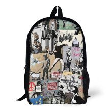 Banksy Collage 17-Inch Backpack - Large-Capacity School & Travel Laptop Bag, Durable Polyester