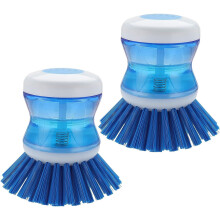 Dish Brush with Soap Dispenser for Dishes Pot Pan Kitchen Sink Scrubbing, Blue 2pcs