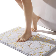 Marble Bathroom Rug White and Gold Decorative Non-Slip Bath Mat Super Absorbent Microfiber Plush Machine Washable Floor Rug for Tub, Shower 16" x 24"