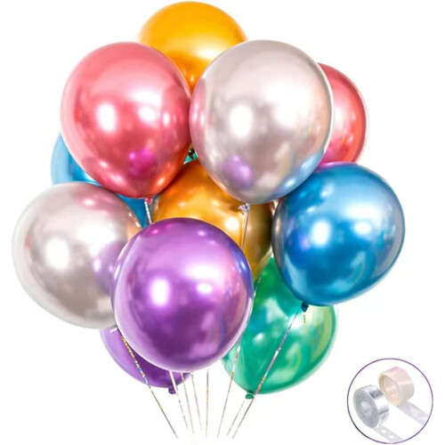 Colorful Party Balloons 100pcs 12inch Chrome Metallic Helium Balloons for Birthday Party Decoration and Arch Decoration Wedding Birthday Baby Shower