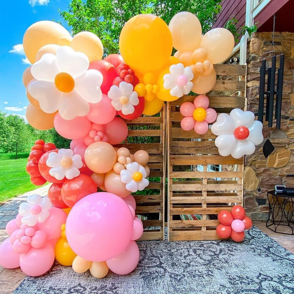 155Pcs Daisy Balloon Arch Garland Kit Macaron Pink Yellow Retro Orange White Heart Balloons with Plum Clip Daisy Shaped Flower-image-OPC-PC7WGY8-NEW