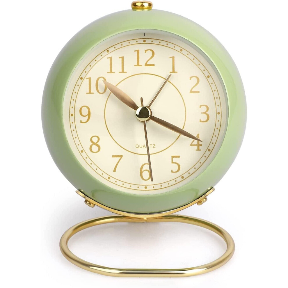 Small Alarm Clocks, Retro Analog Silent Table Clock No-Ticking Tabletop Battery Operated Desk Clock with Backlight(Green)