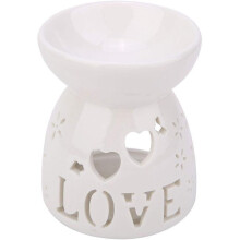 Ceramic Night Fragrance Lamp Essence Oil Burner Candle Incense Aroma Burner Aromatherapy Stove (Love)