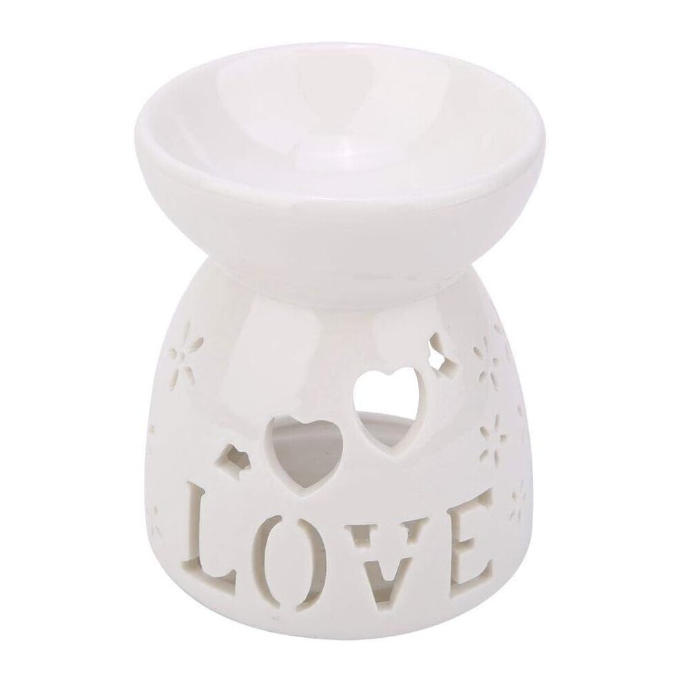 Tianfu Ceramic Night Fragrance Lamp Essence Oil Burner Candle Incense Aroma Burner Aromatherapy Stove (Love)