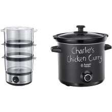 Russell Hobbs Food Collection Compact Food Steamer 14453, 7 L - Brushed Stainless Steel & 24180 Chalkboard Slow Cooker, 3.5 L, Black