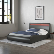 (Black, Double 190 x 135cm) Orion Faux Leather LED Lights Headboard Bed Frame