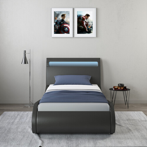 SlumberWorx (Black, Single 190 x 90cm) Orion Faux Leather LED Lights Headboard Bed Frame 1