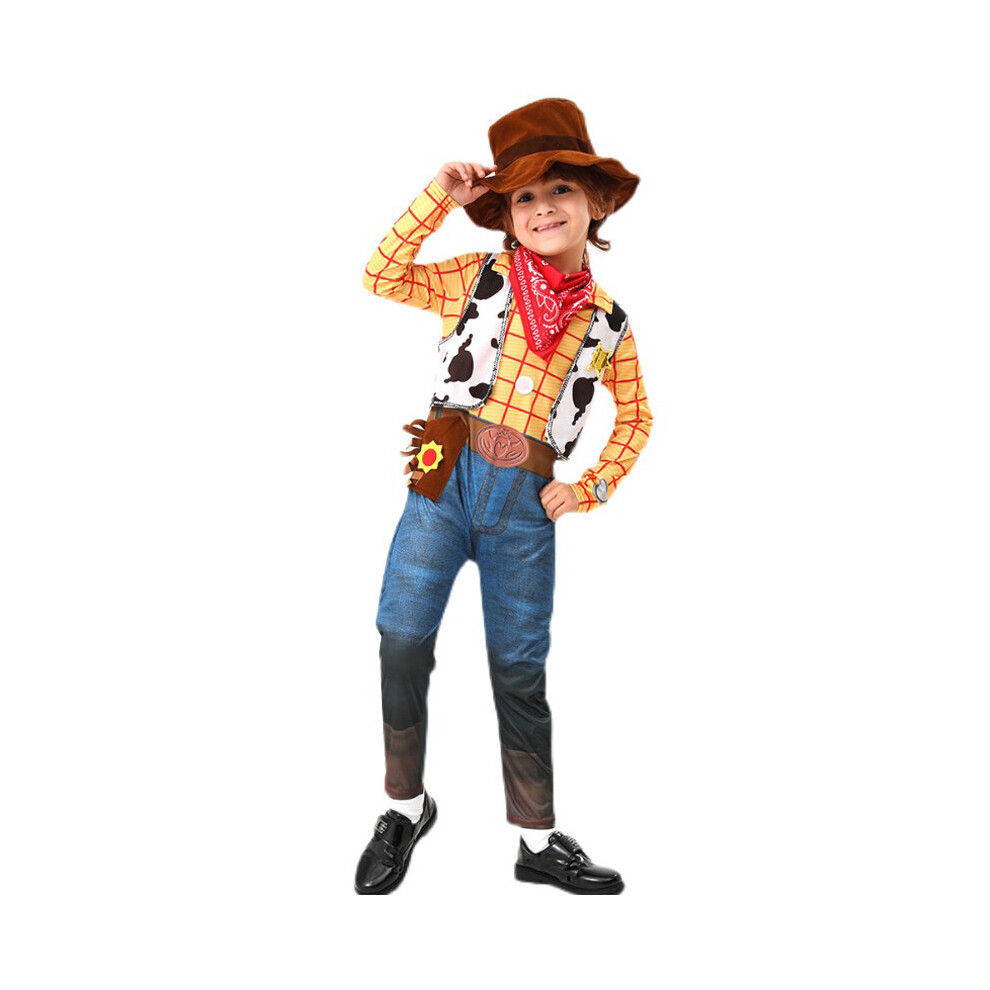 (11-14 Years) Woody Costume Kids Anime Toy Story Sheriff Woody Pride Cosplay Child Cowboy Bodysuit Clothes Halloween Carnival Costumes