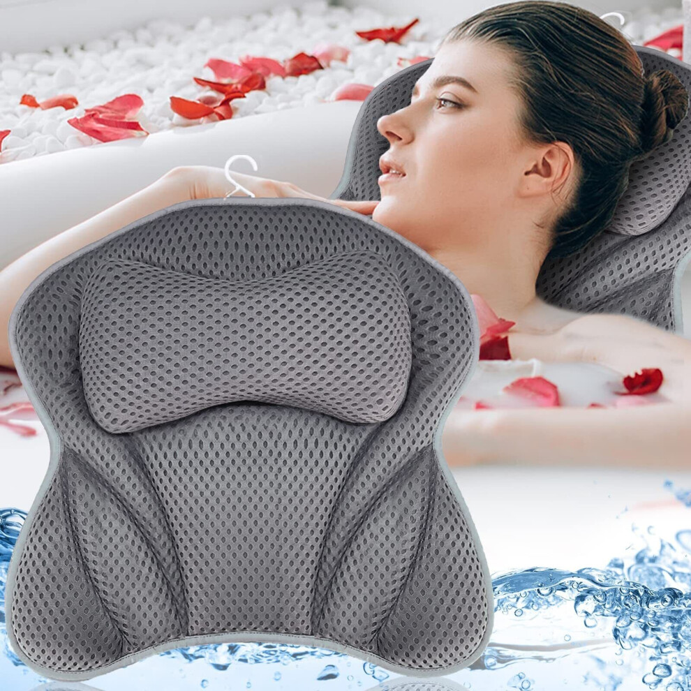 4D Air Mesh Bathtub Pillow Neck Back Support Suction Cups Breathable