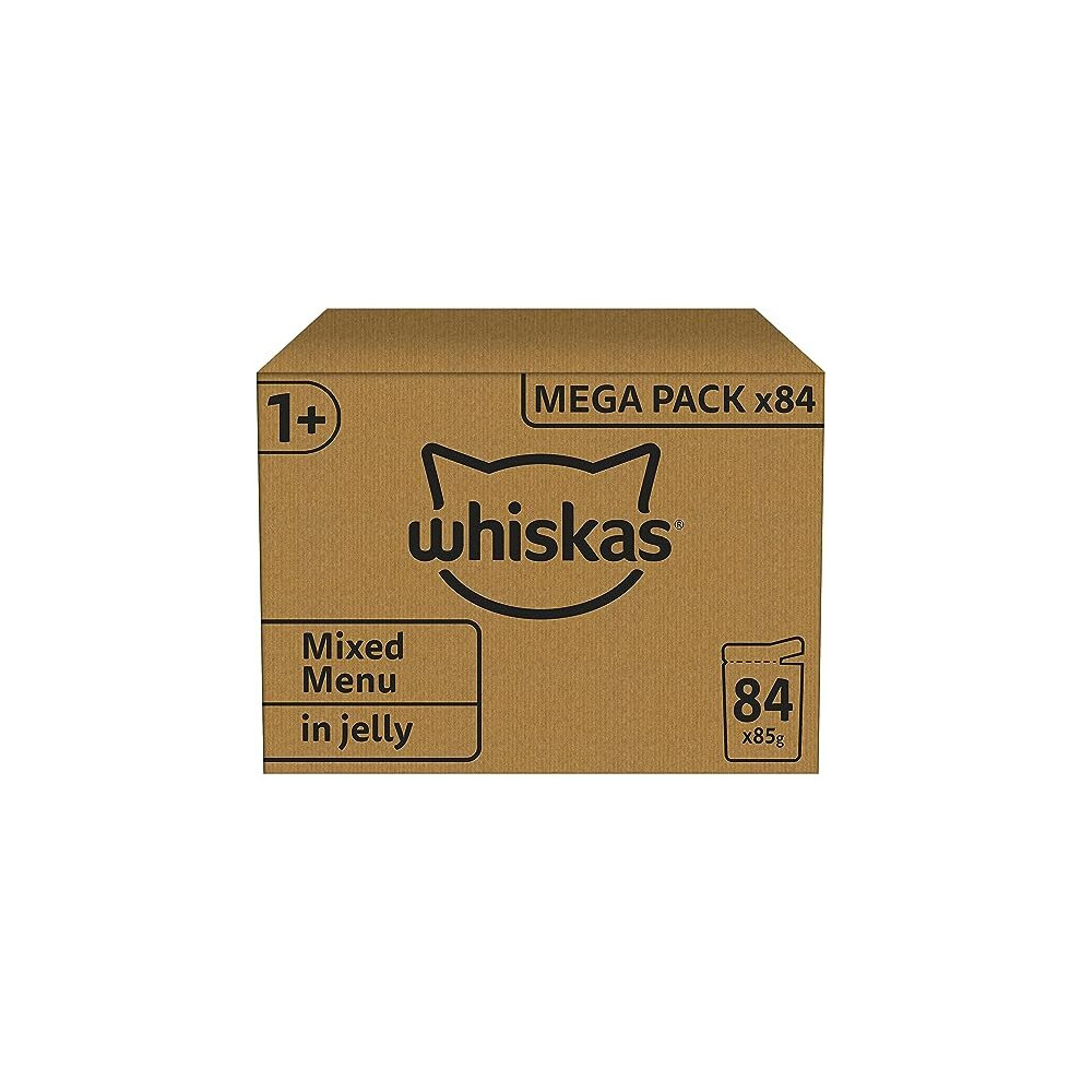 Whiskas 1+ Adult Mixed Selection in Jelly 84 Pouches, Adult Wet Cat Food, Megapack (84 x 85 g)