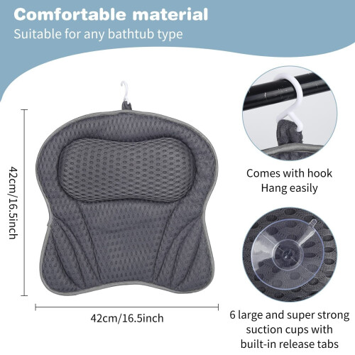 4D Air Mesh Bathtub Pillow Neck Back Support Suction Cups Breathable 2