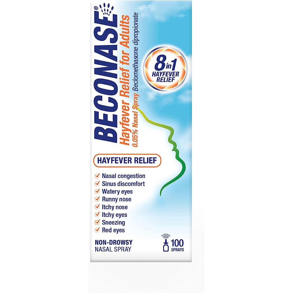 Beconase Hayfever Relief Nasal Spray - 8 in 1 Effective Relief for Allergy Symptoms - Non-drowsy - 100 Sprays,1 Count (Pack of 1)