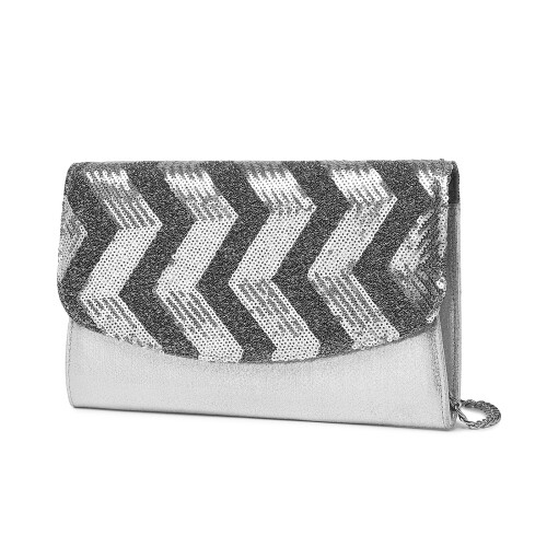 Miss Lulu (Silver) MISS LULU Gorgeous Sequins Evening Clutch Bag Chain Shoulder Bag 2